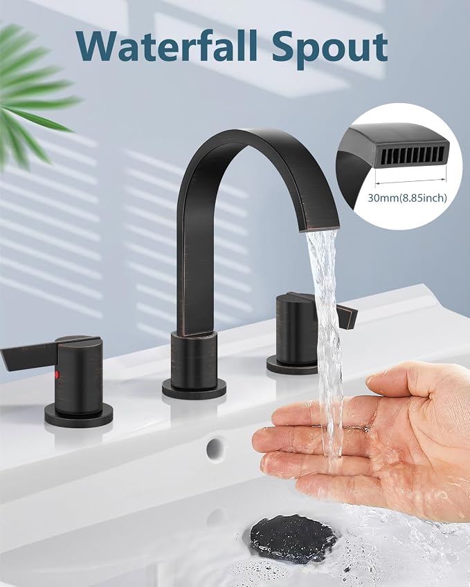 Aolemi Bathroom Faucets 3 Hole, 8 Inch Widespread Waterfall Bathroom Sink Faucet - Image 3