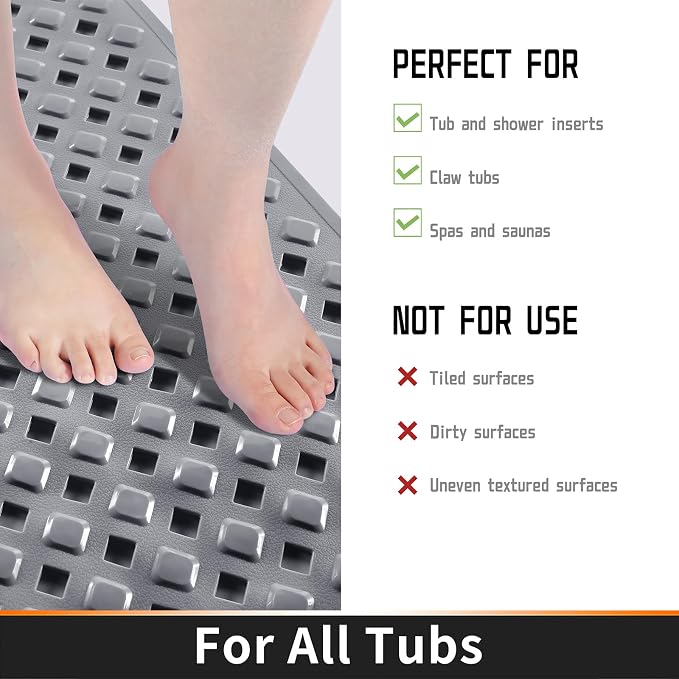 Yimobra Non Slip Bath Mat, Super Strong Suction Cups, 34.5"x15.5"Long Tub Mat - Image 4