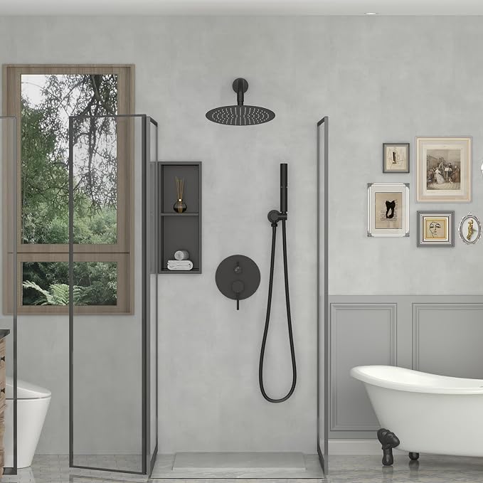 BESy Shower System with 10 Inch Round Rain Shower Head and Handheld Wall Mounted - Image 3