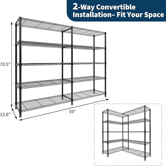 5-Tier Metal Storage Shelves, Adjustable Wire Shelving Unit - Image 2