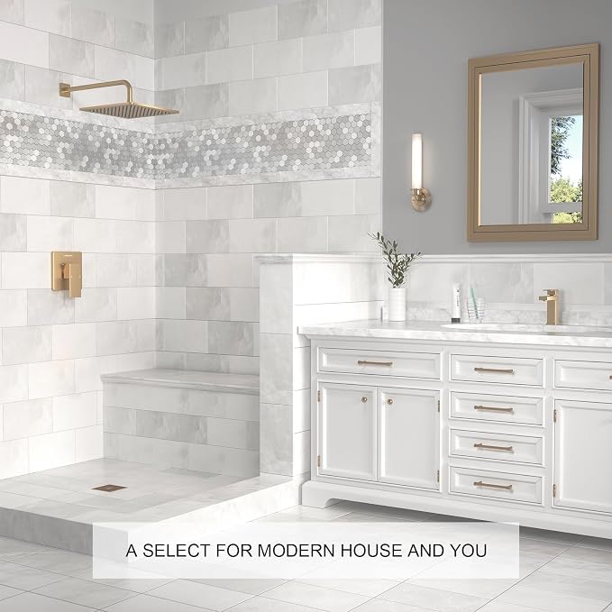Lava Odoro 12-inch Modern Square Shower Faucet Set Champagne Gold, Shower Trim - Image 6