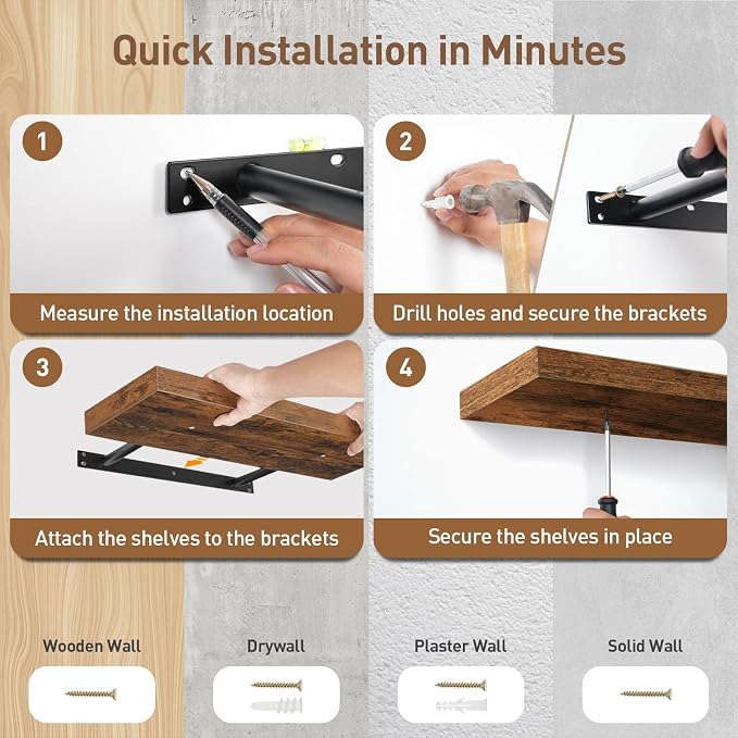 Floating Shelves for Wall, 1.5" Thick Wall Shelf Set of 4 - Image 6