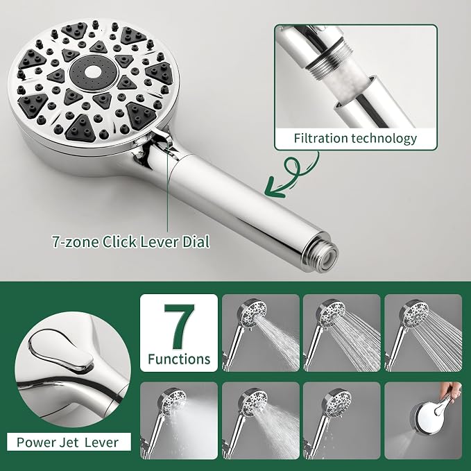 Shower Faucet Set with 7 Functions Handheld Shower Head Filter Shower Combo Set - Image 4