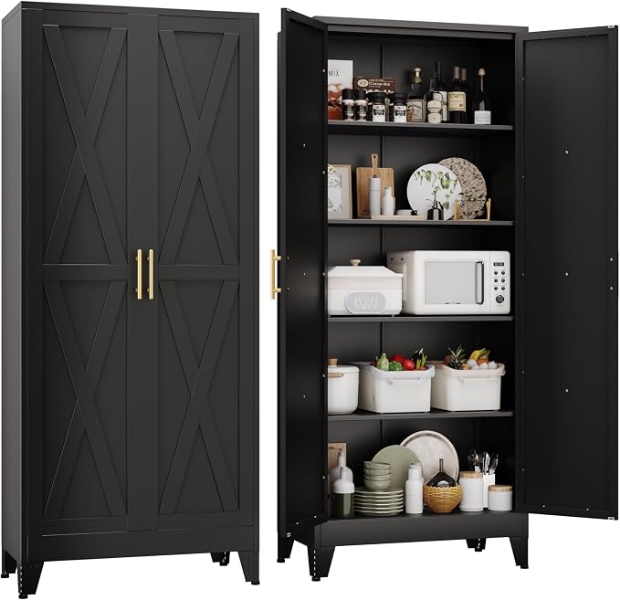 71" H Metal Kitchen Pantry Storage Cabinet, Freestanding Cupboard by Unknown