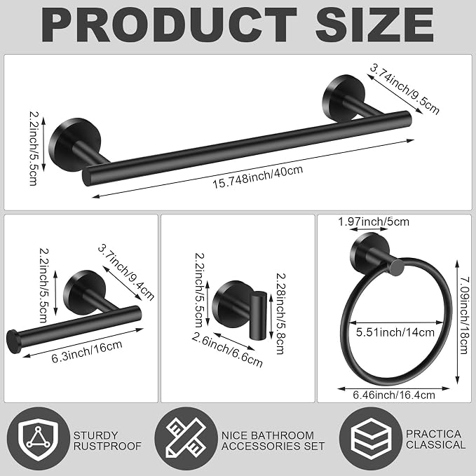 Blulu 20 Pcs Bathroom Hardware Set, Stainless Steel Towel Bar Set Includes 16 - Image 2