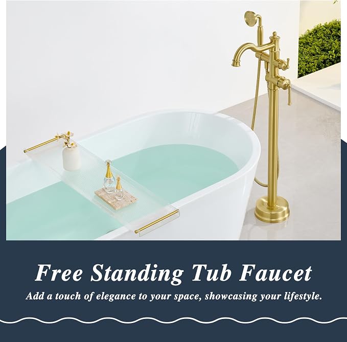 Free Standing Tub Faucet, Qinkell Classic Elegant Gooseneck Freestanding - Image 2