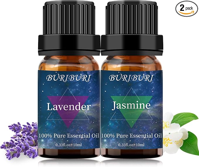 Lavender Oil and Jasmine Essential Oil, 100% Pure, Organic Aromatherapy by BURIBURI