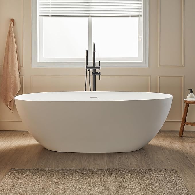 Cpingao 71" Stone Resin Freestanding Bathtub, Contemporary Oval Stand Alone by Cpingao