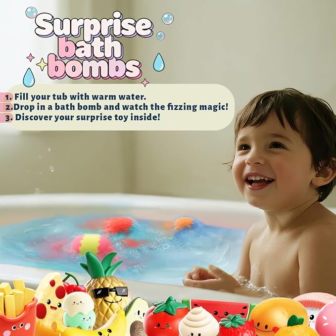 Kids Bath Bombs with Food Toys Inside, 16 Pack Colorful Surprise Bath Fizzies - Image 4