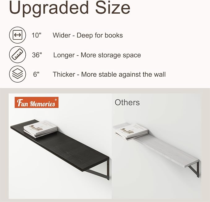 36"W x 10"D Floating Shelves, 10 Inch Deep Black Floating Shelves, Farmhouse - Image 4