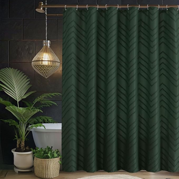 78inch Extra Long Dark Green Boho Shower Curtain Woven Fabric Shower Curtain - Image 7