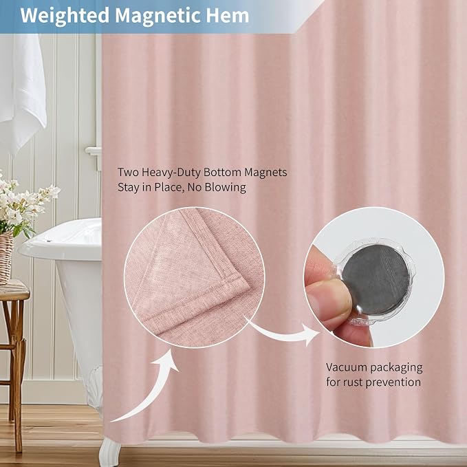 2-in-1 Waterproof Long Fabric Shower Curtain or Liner, Linen Textured, 78 Inch - Image 7