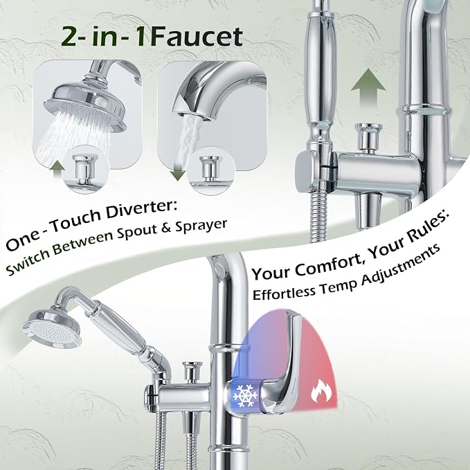 Luxury Free Standing Tub Faucet, Classic Brass Freestanding Bathtub Faucet - Image 5