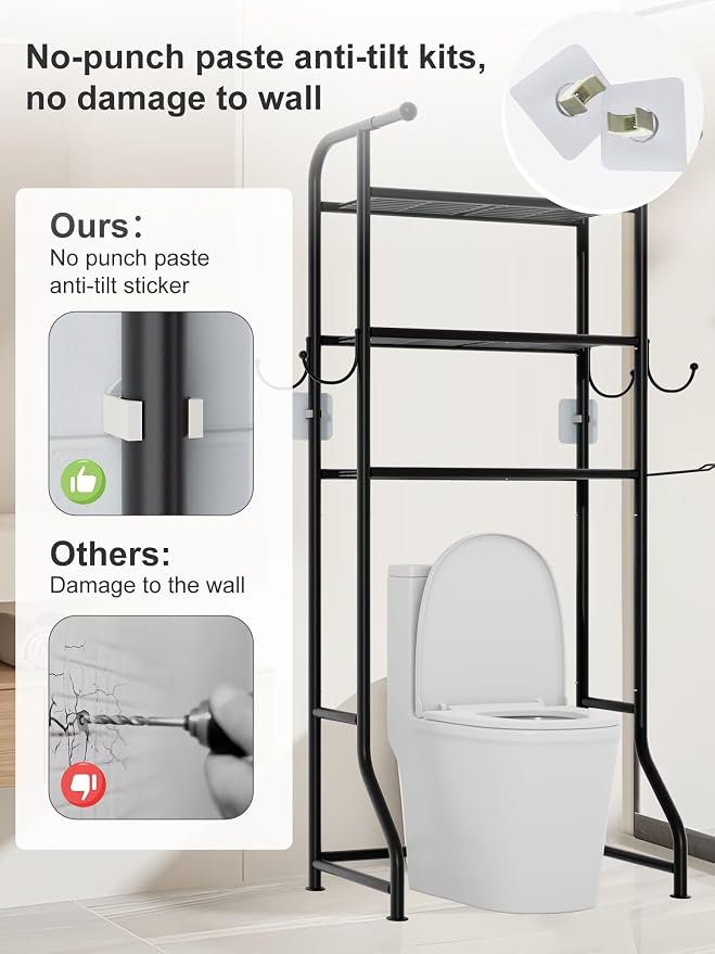3-Tier Over The Toilet Storage Shelf，Bathroom Organizers and Storage Over - Image 6