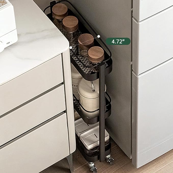 Rolling Storage Cart, 3 Tier Bathroom Organizer Mobile Shelving Unit, Metal - Image 3