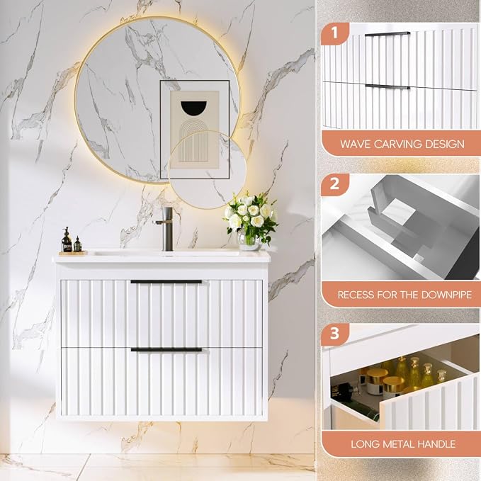 24" Bathroom Vanity with Sink, Floating Vanity Bathroom Sink Cabinet Wall Mount - Image 7