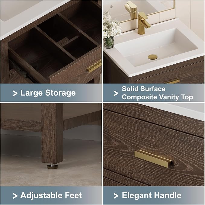 24 Inch Bathroom Vanity with Sink, Cabinet Sink Farmhouse Style with Drawers & - Image 4