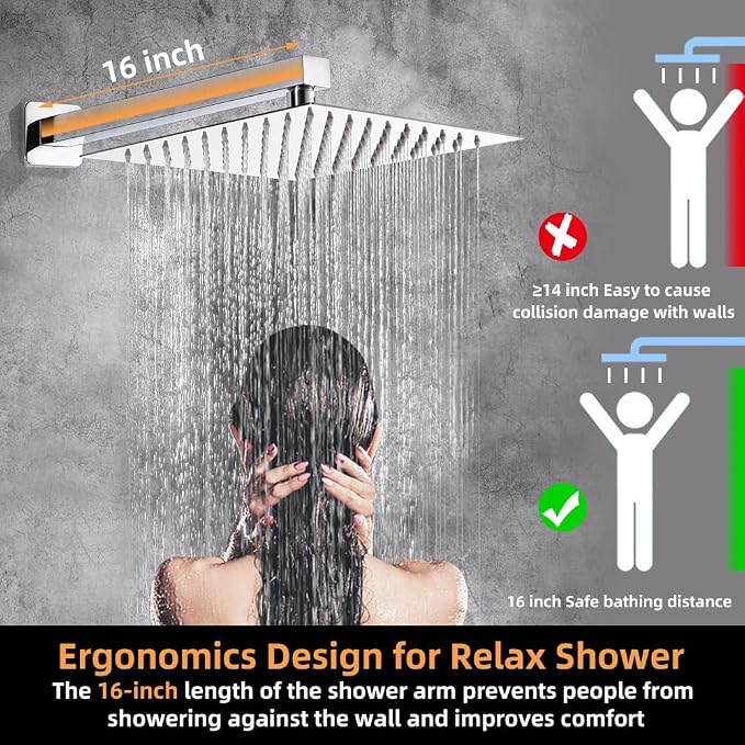 POP SANITARYWARE Shower Faucet Set Chrome Bathroom 10 Inch Rainfall Mixer - Image 4
