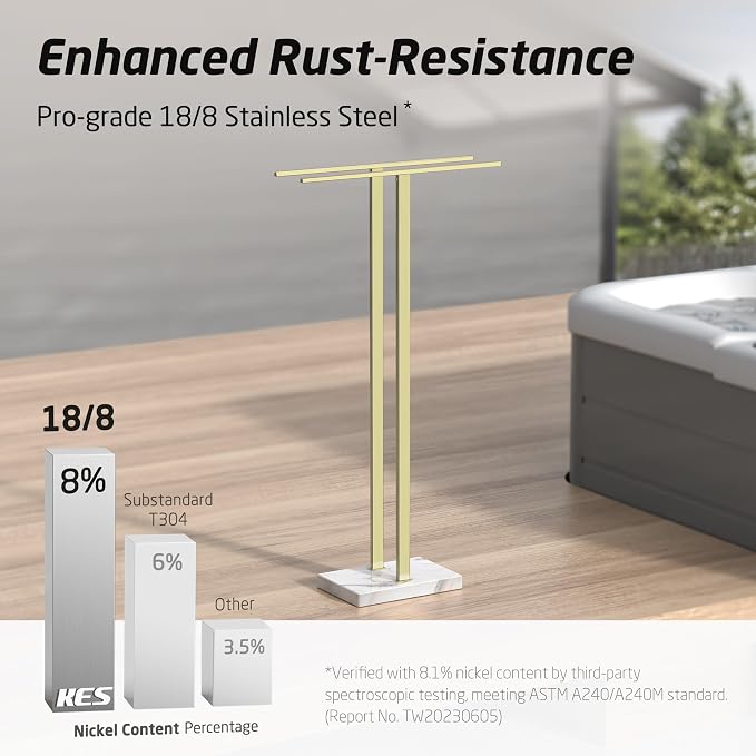 KES Standing Towel Rack with Marble Base, Towel Rack Stand Fits Large Bath Towel - Image 5