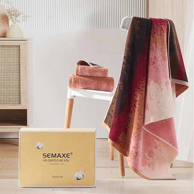 SEMAXE Bathroom Towel Set with Hanging Loop – 8-Piece Yarn Dyed Jacquard Cotton - Image 7