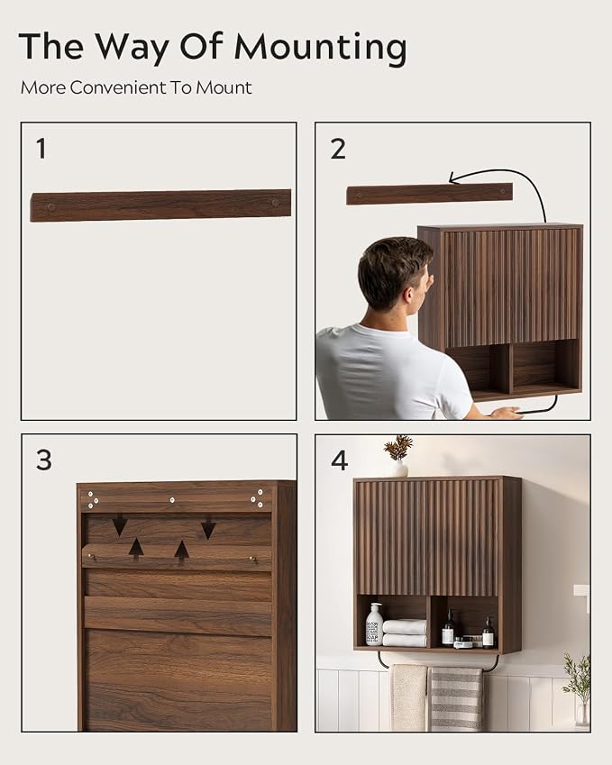 Bathroom Wall Cabinet, Fluted Wooden Medicine Cabinet Storage - Image 6