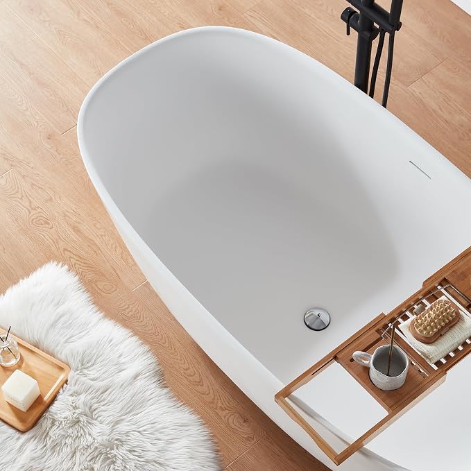 Cpingao 55" Stone Resin Solid Surface Freestanding Bathtub, Modern Elegant - Image 4