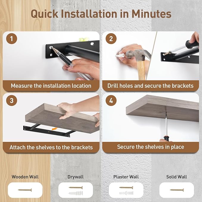 Floating Shelves for Wall, 1.5" Thick Wall Shelf Set of 4 - Image 6