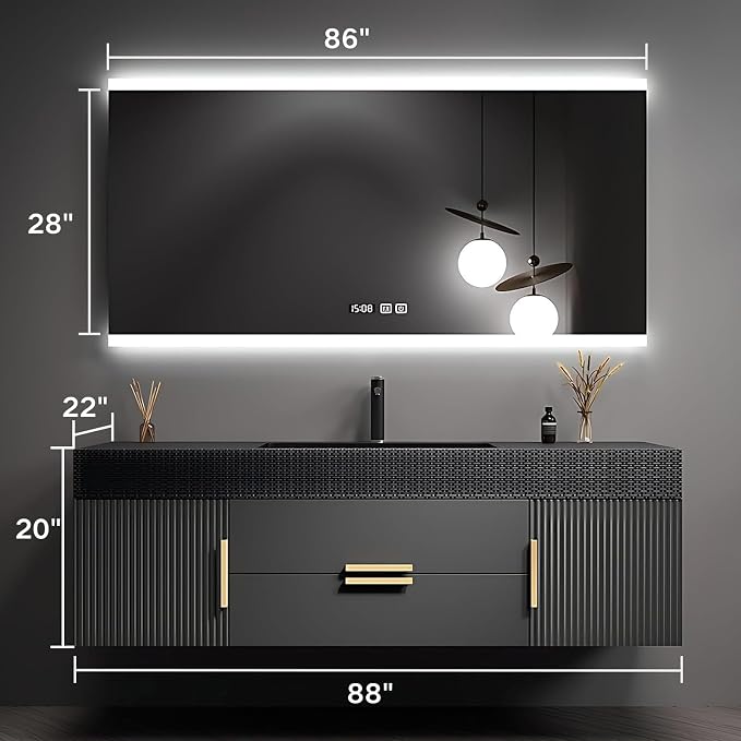 88" Bathroom Vanity with Single Sink, Floating Bathroom Vanities with LED Smart - Image 2