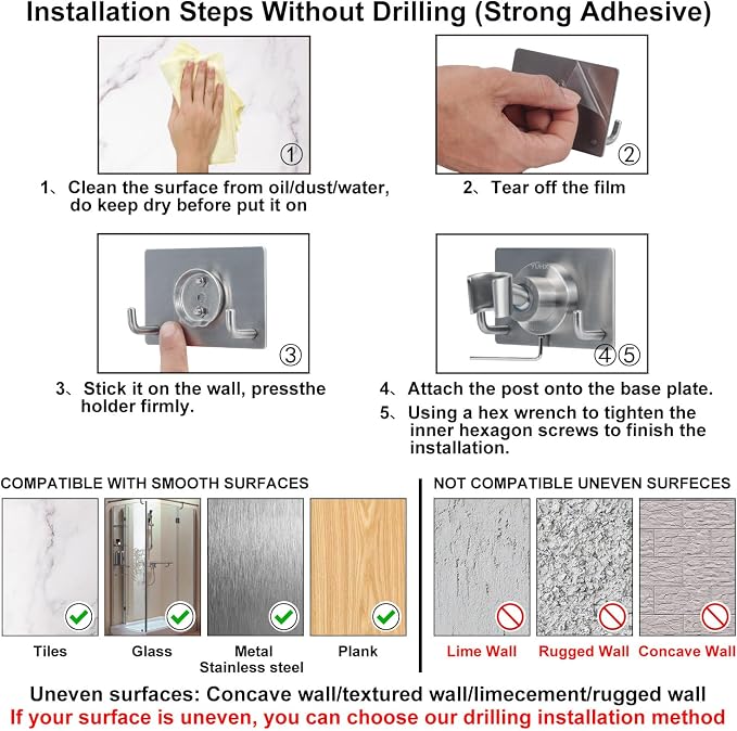 Shower Head Holder All Metal Strong Adhesive and Drilling Screws Two - Image 5