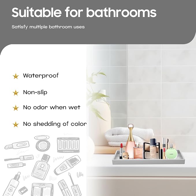 Vanity and Bathroom Tray, 11.8" ABS Countertop Organizer, Waterproof Vanity Tray - Image 2