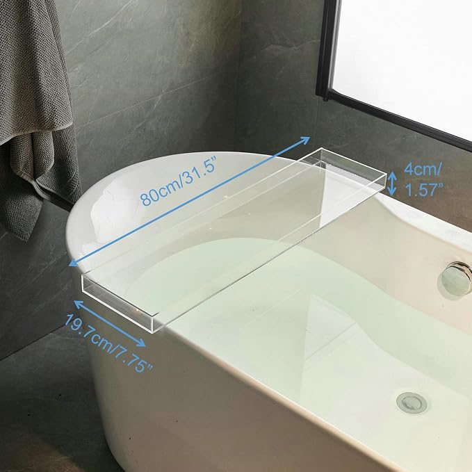 SHUNLI Clear Bathtub Caddy Tray, Bath Tub Tray Shelf Table, Bathroom Shower - Image 2