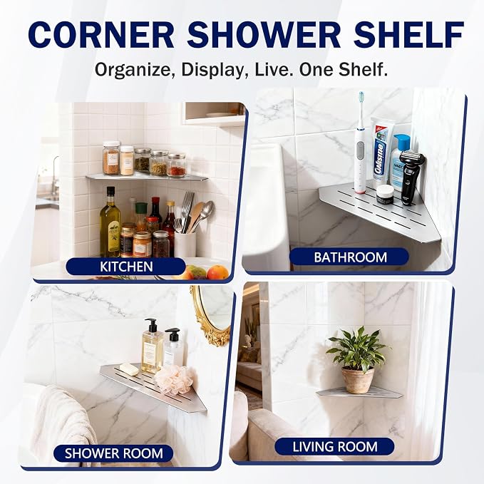 10" Corner Shower Shelf 2 Pcs Brushed 304 Stainless Steel Diamond Heavy Duty - Image 8