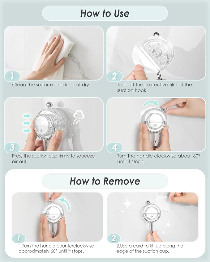 Suction Cup Hooks for Shower, Upgrade Twist-Lock Clear Suction Towel Hooks - Image 8