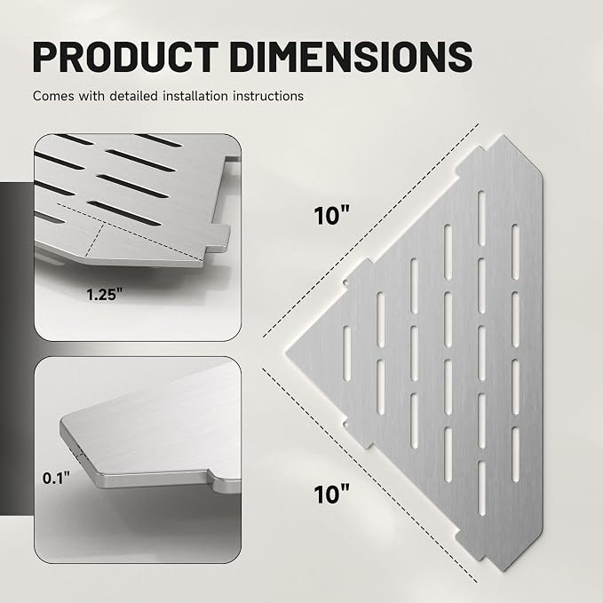 Corner Shower Shelves 10" 2 Pcs, 304 Stainless Steel Shower Corner Shelf Wall - Image 2