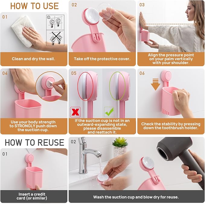 LEVERLOC Powerful Suction Toothbrush Holder 2 Pack, Removable Drill-Free Wall - Image 8