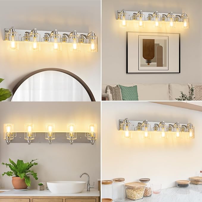 5-Light Bathroom Light Fixtures Modern Chrome Vanity Lights - Image 5