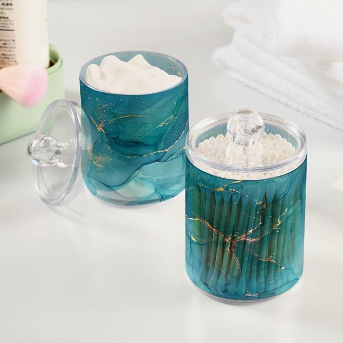 MNSRUU 4 Pack Qtip Holder Organizer Dispenser Blue Marble Abstract Fluid Art - Image 5