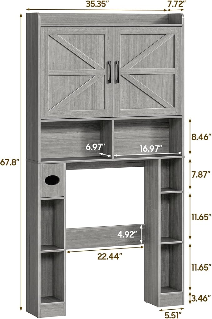 Over The Toilet Storage Cabinet, Farmhouse Toilet Cabinet Rack - Image 2
