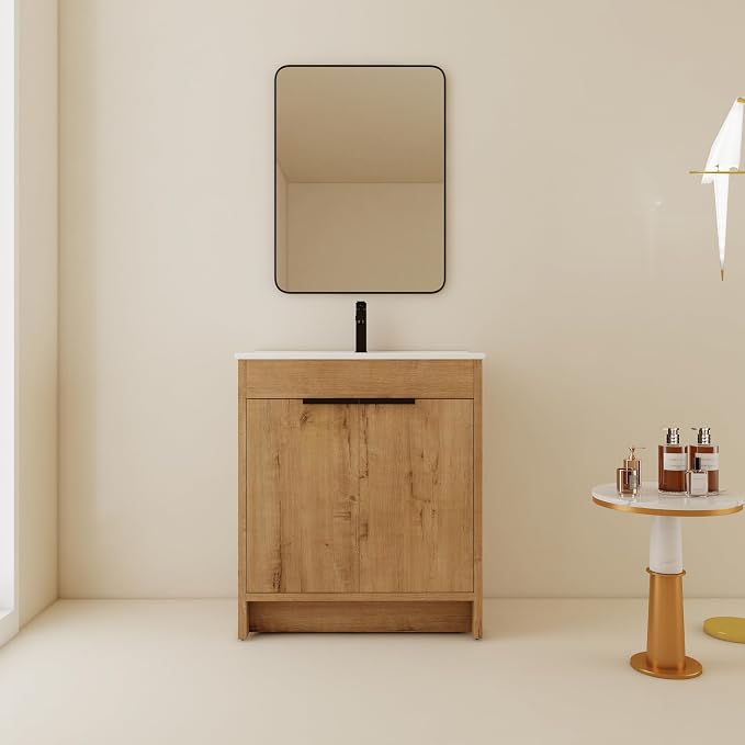 30 inch Bathroom Vanity with Sink, Bathroom Cabinet W/Single Ceramic Sink by SanMerah