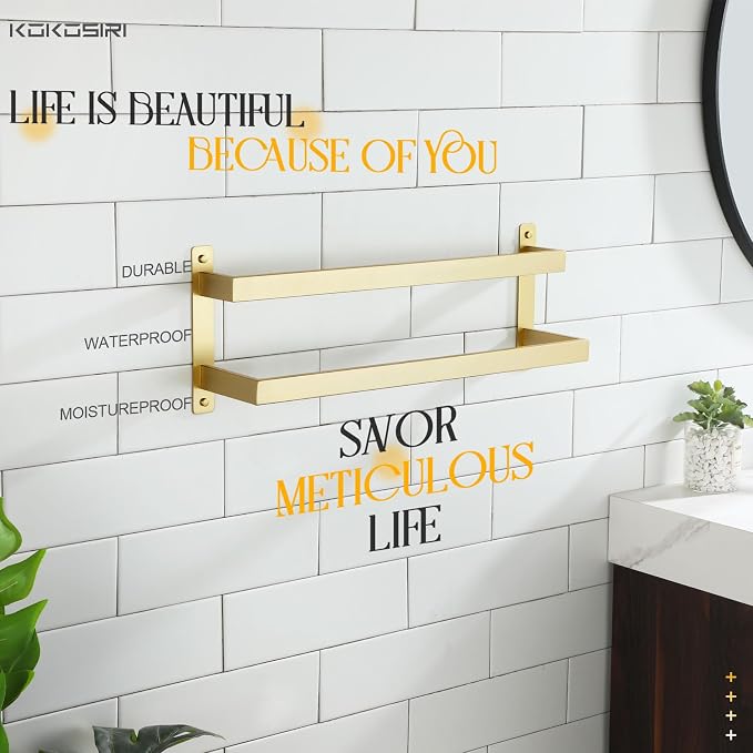 KOKOSIRI Bath Towel Bars 20-Inch Bathroom 2-Tiers Ladder Brushed Gold Towel - Image 9