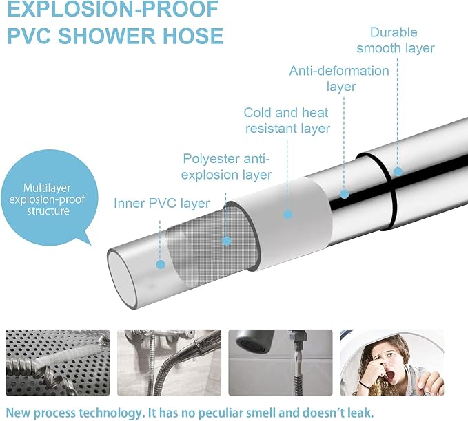 OFFO Ultra-Flex Shower Hose, 120 in Premium RV PVC Handheld Shower Head Hose - Image 5