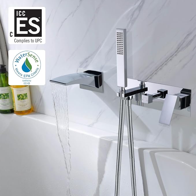 SUMERAIN Wall Mount Tub Faucets, Waterfall Tub Filler Spout - Image 2