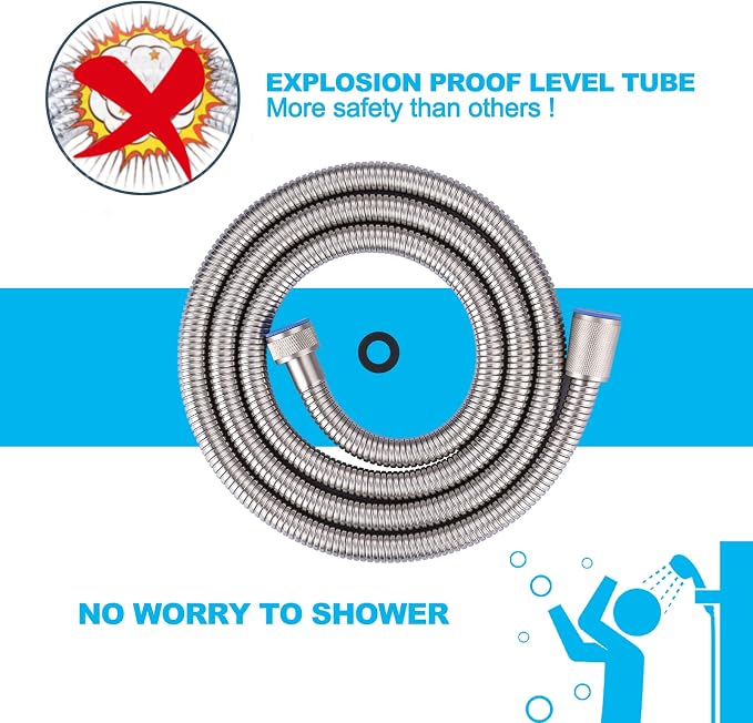 Aleasha Brushed Nickel Finished Shower Hose, 63 Inch SUS 304 Stainless Steel - Image 4