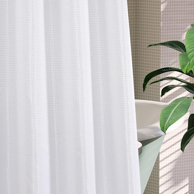 MitoVilla White Waffle Long Shower Curtain Liner Set 72 x 80, No Hooks Needed - Image 5