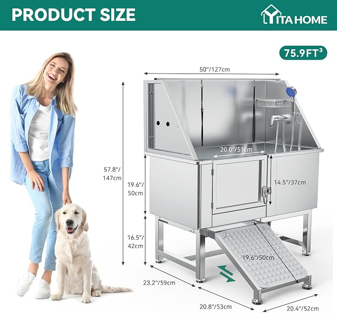 YITAHOME 50in Dog Bathing Station, Professional Stainless Steel 304 Dog Bathtub - Image 3
