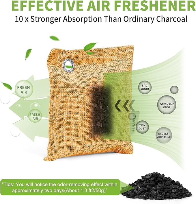 CLEVAST 16 Pack Activated Bamboo Charcoal Air Purifying Bags, Natural Fresh - Image 4