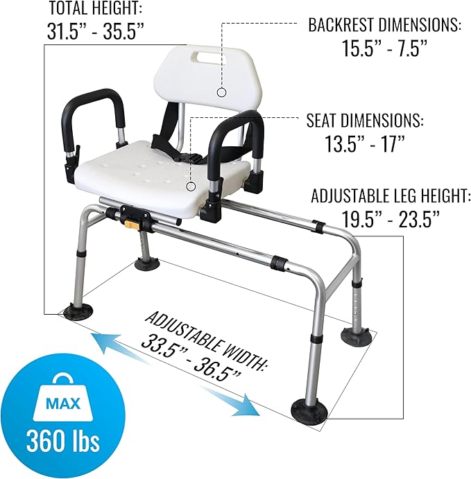 DMI 360 Max Comfort Swivel Shower Chair & Transfer Bench, Extra-Wide 360lb - Image 3
