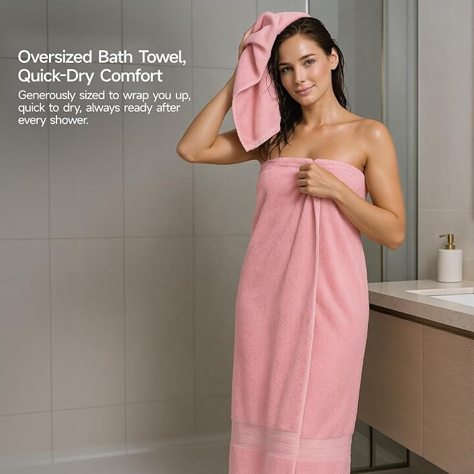 REDKISS Pink Towel Set of 8-100% Cotton Luxury Bath Towels Set - Image 5