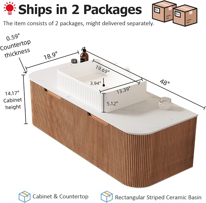 48" Bathroom Vanity with Sink, Floating Plywood Bathroom Vanities with - Image 2