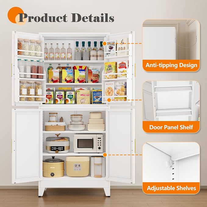 74.8" Tall Metal Food Cabinet, Storage Cabinets - Image 4